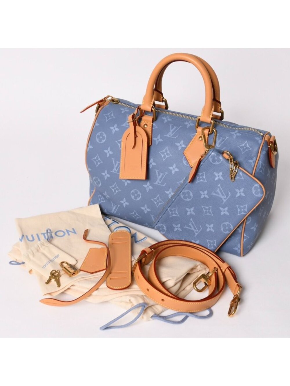Louis Vuitton Speedy P9 Bandouliere 30 Handbag Monogram Silk Blue